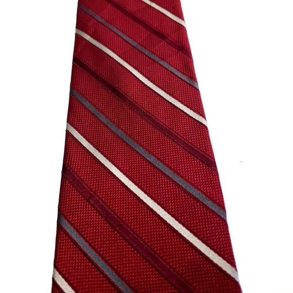 Calvin Klein‎ Red Silk Tie Woven Striped - Picture 2 of 6